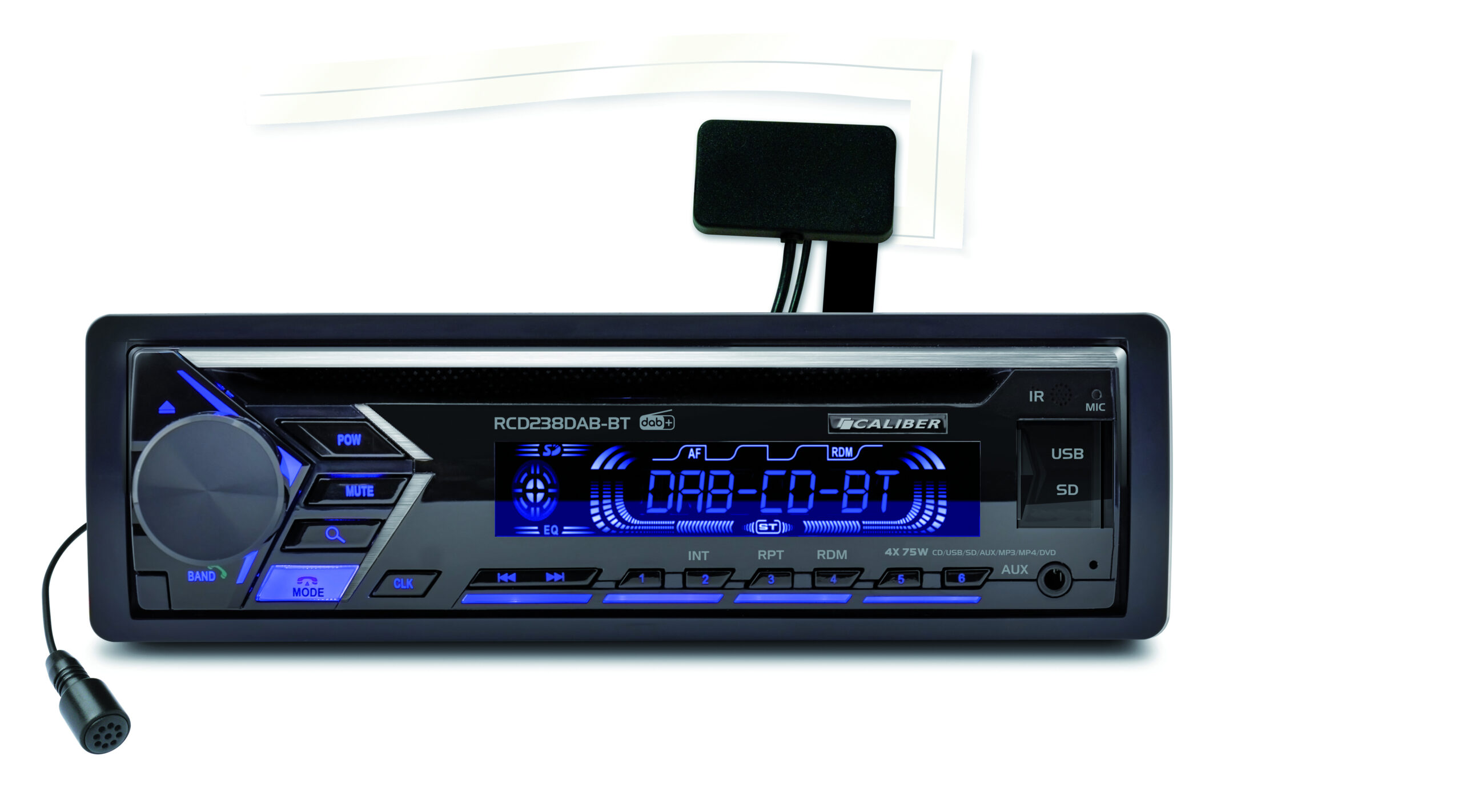 Caliber Autoradio met Bluetooth Aux In, Bluetooth, Cd, Dab Dab Plus, Fm, Sd, Usb - Aanpasbare toetsverlichting - Handsfree bellen - 4x 75 Watt - Zwart - 1 Din
