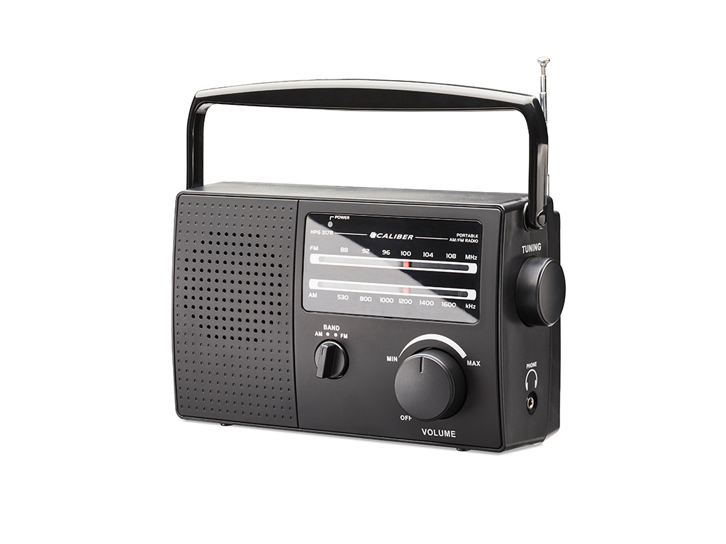 Draagbare Radio - Batterijen of Netsnoer - AM/FM-radio met Handvat en Koptelefoonaansluiting - Zwart (HPG317R-B)