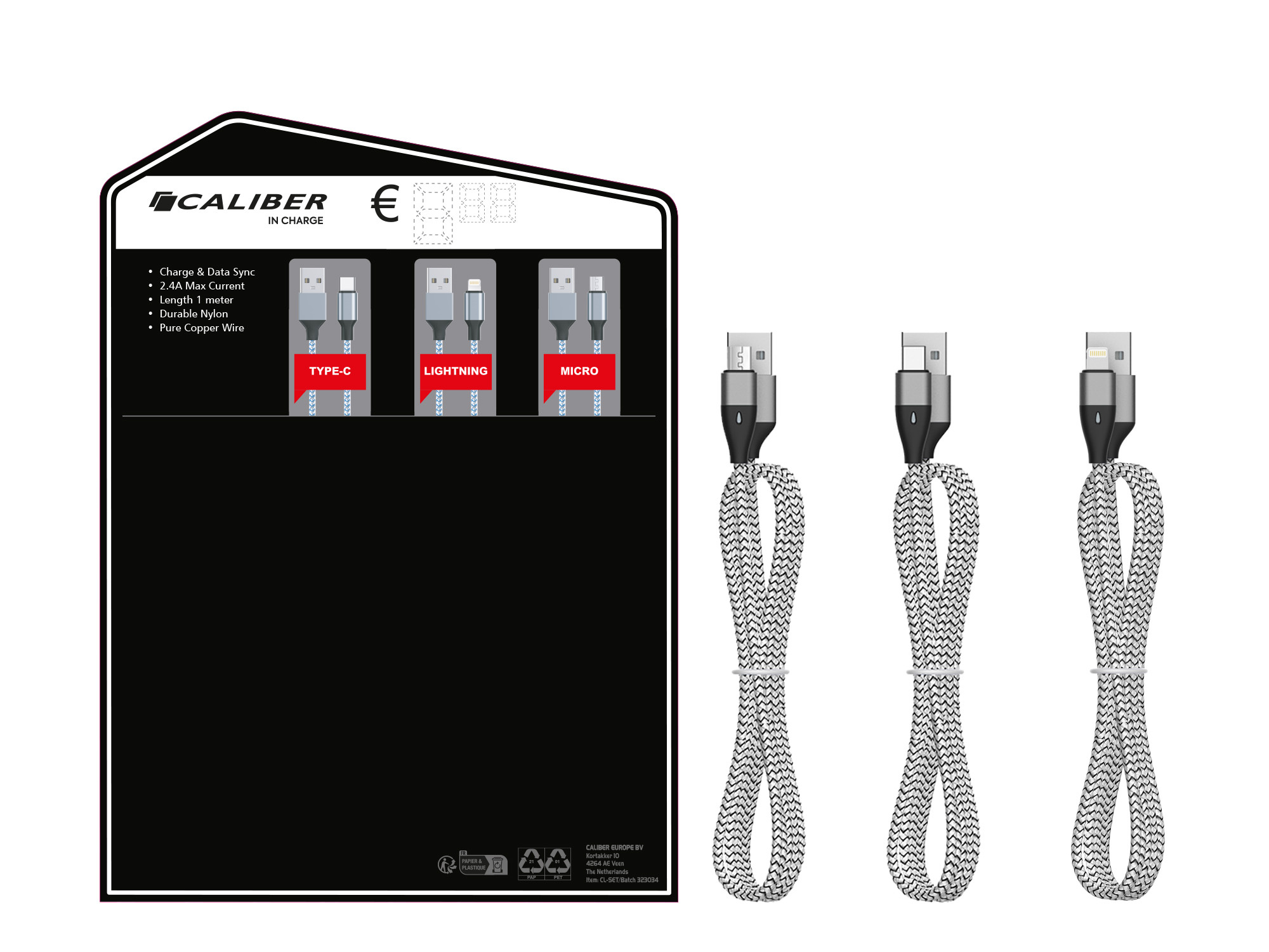 Kabel Display - 10 x USB-C - 10 x Lightning - 10 x Micro USB - 1 Meter per stuk
