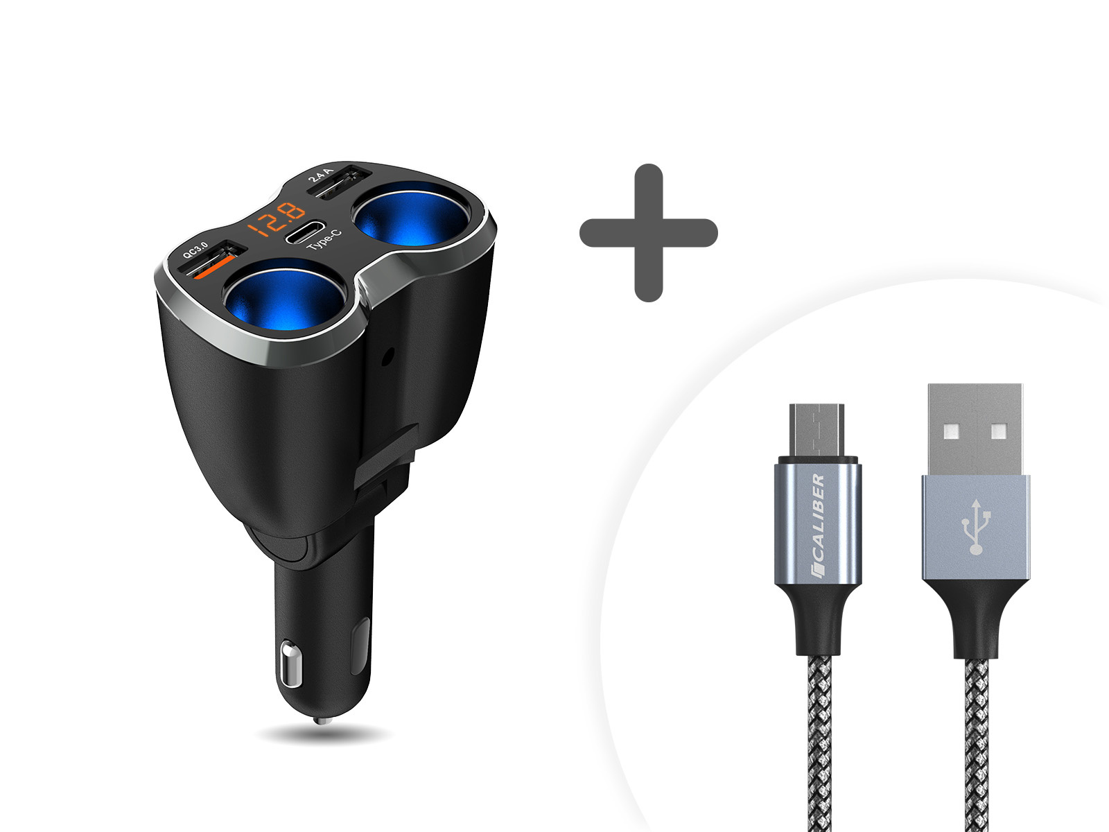 Autolader - Sigarettenaansteker Splitter - 2x USB - 1x USB-C - 12/24 V - Snellader - Met Micro USB-kabel (PS23)