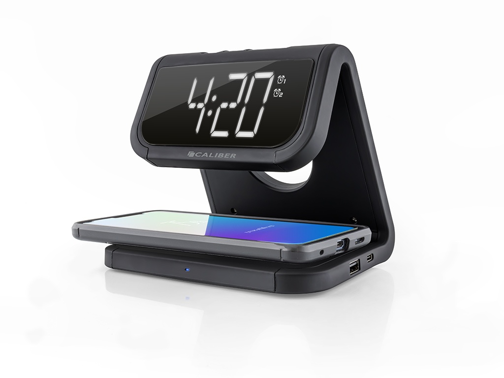 Caliber Digitale Wekker met Draadloze Oplader Alarmklok met Nachtlampje en Dual Alarm (HCG020QI-B)