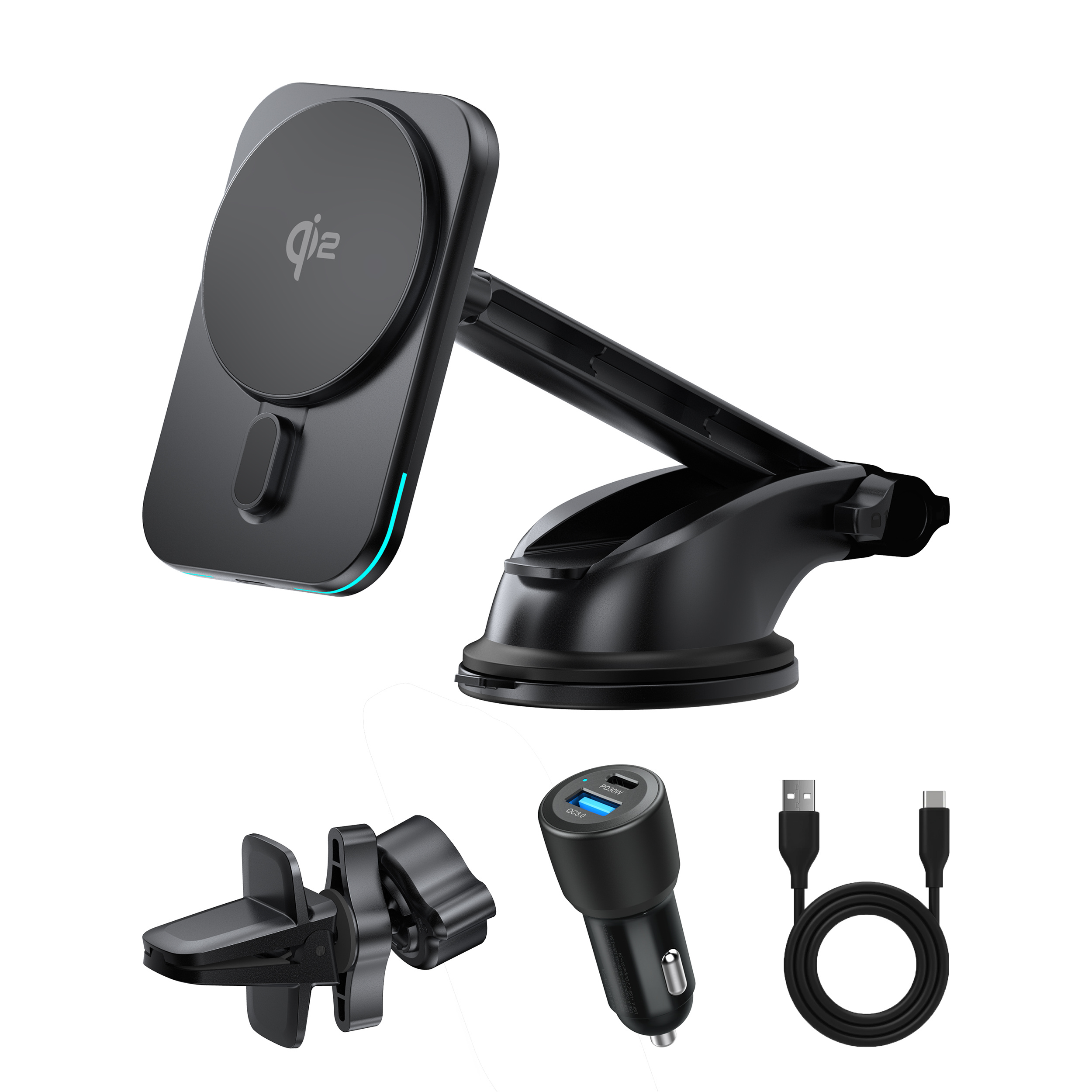 Telefoonhouder auto Zuignap & Ventilatie rooster - Magnetisch - Draadloos laden - Met Snellader Autolader - 15 Watt Fast Charge - Geschikt voor MagSafe - GSM houder auto - 360° Rot