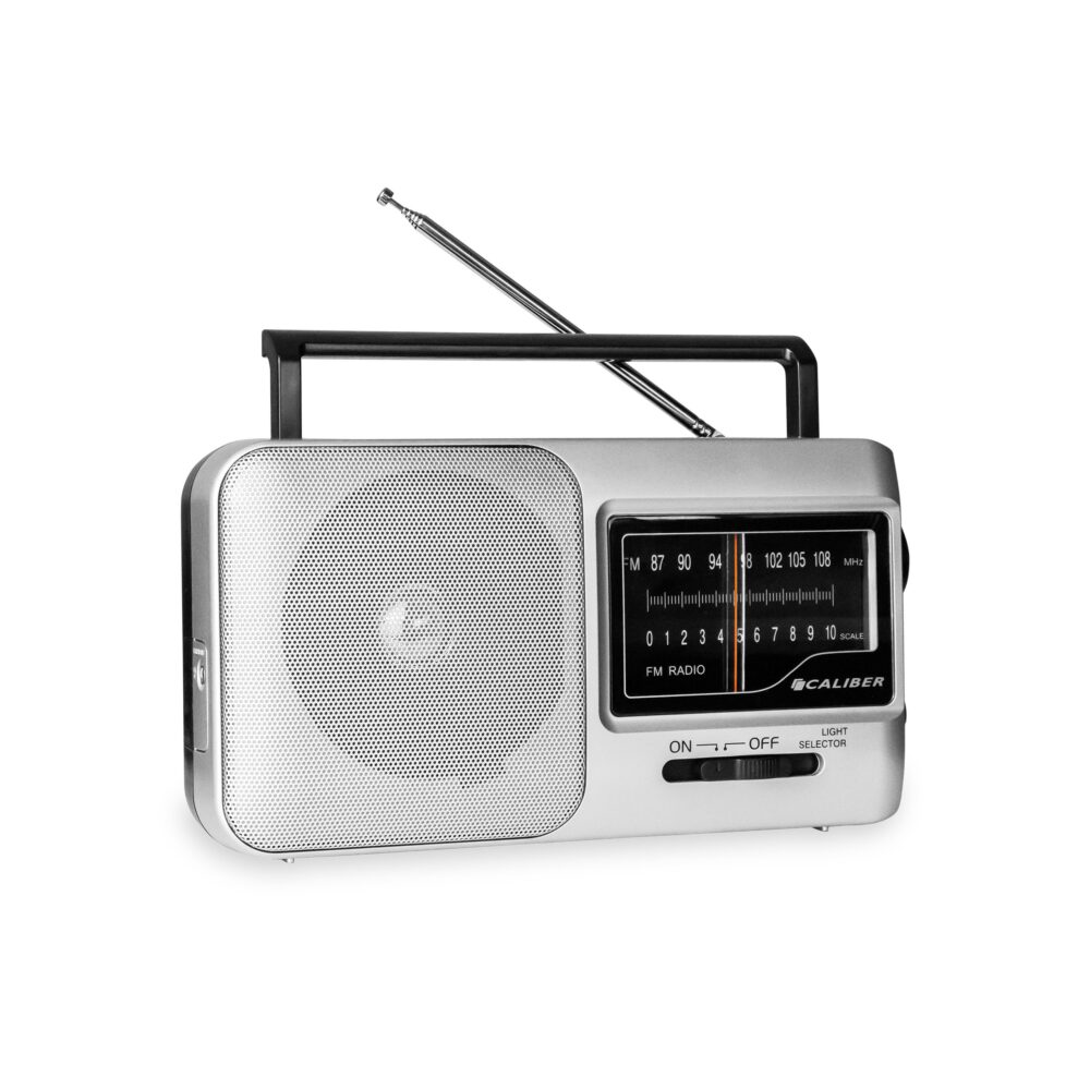 Caliber Radio d'urgence avec lampe de poche - Radio portable - Fonctionne sur piles et secteur - Radio rétro - Radio FM - Radio de cuisine - Radio d'urgence Pensez à l'avance - Poignée - Prise casque - Argent (HPG317-R)