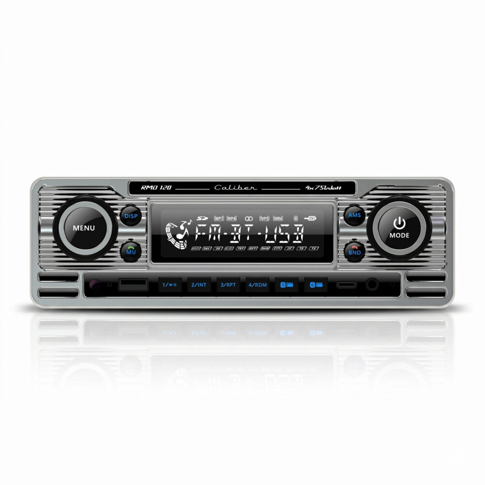 Autoradio met Bluetooth - 1 DIN - USB - 18 Voorkeurzenders - Retro Look (RMD120BT)