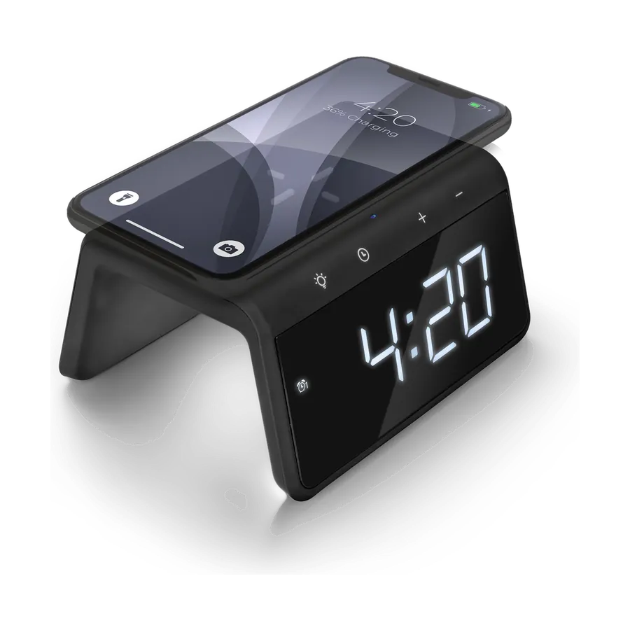 Caliber alarm clock with wireless charging
